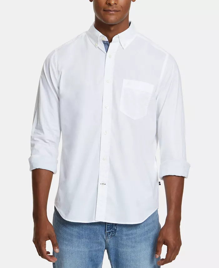 

Мужская классическая растягивающаяся однотонная рубашка Oxford Button-Down Nautica, белый