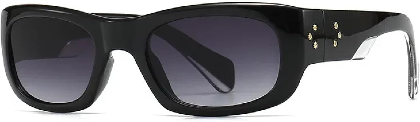 

Модные винтажные прямоугольные солнцезащитные очки для женщин и мужчин, роскошные солнцезащитные очки с градиентным переходом цвета, панк-очки с заклепками TKKTLLT, Black Gray