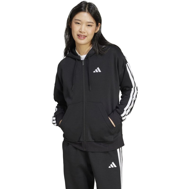 Толстовка из флиса Essentials с тремя полосками и застежкой-молнией Adidas, черный — фото 2
