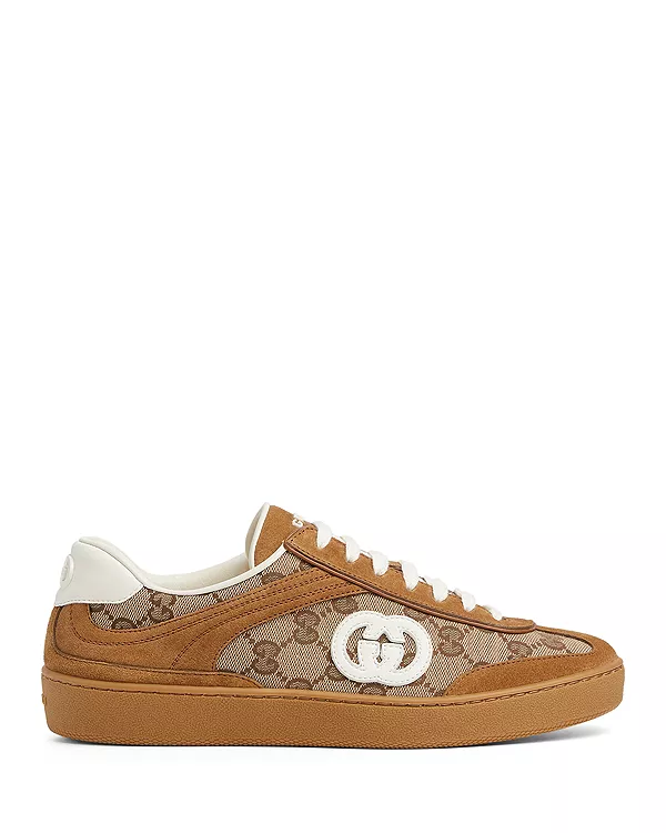 Женские кроссовки с переплетенными буквами G Gucci, коричневый — фото 2