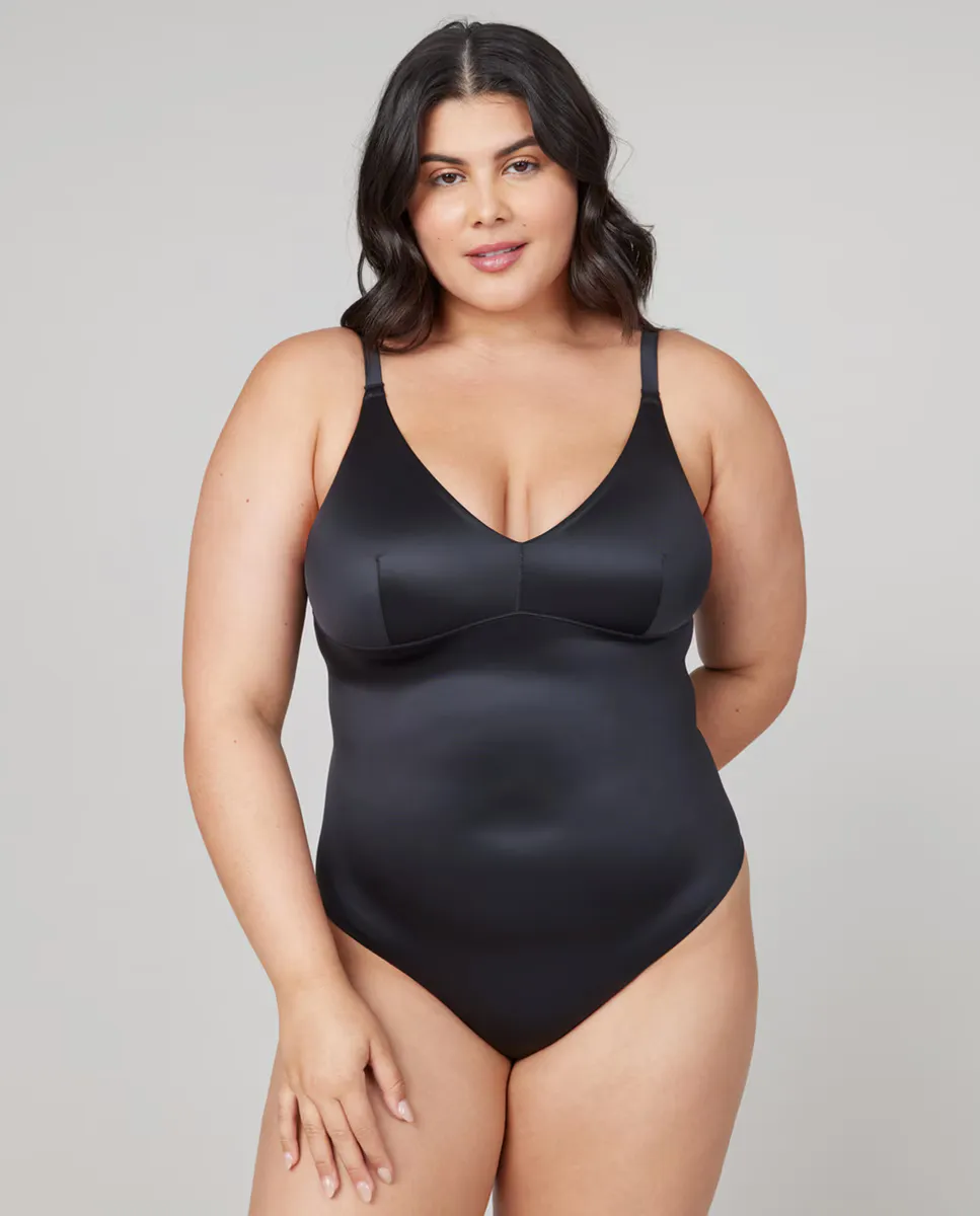 

Атласное боди с компрессионными стрингами Spanx, черный
