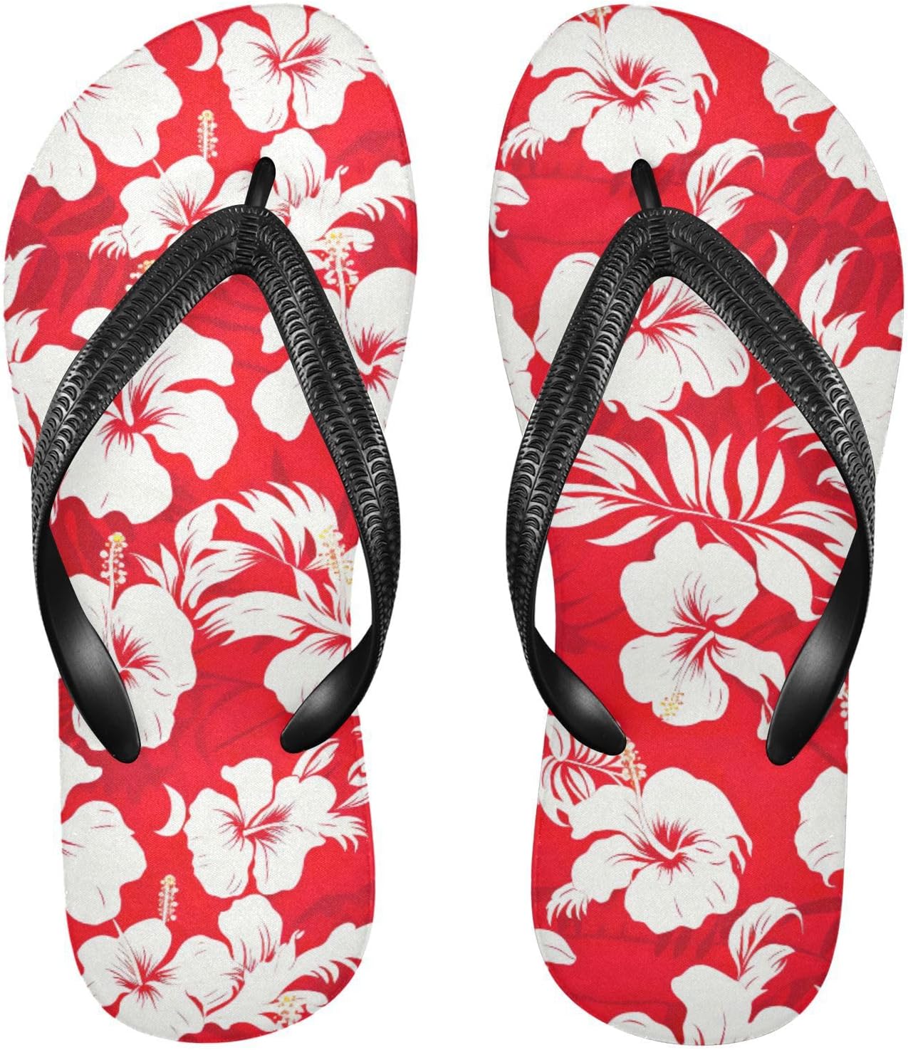 

Вьетнамки с цветком гибискуса с красными листьями, пляжные резиновые шлепанцы с нескользящей подошвой, летние тапочки для мужчин и женщин Sinestour