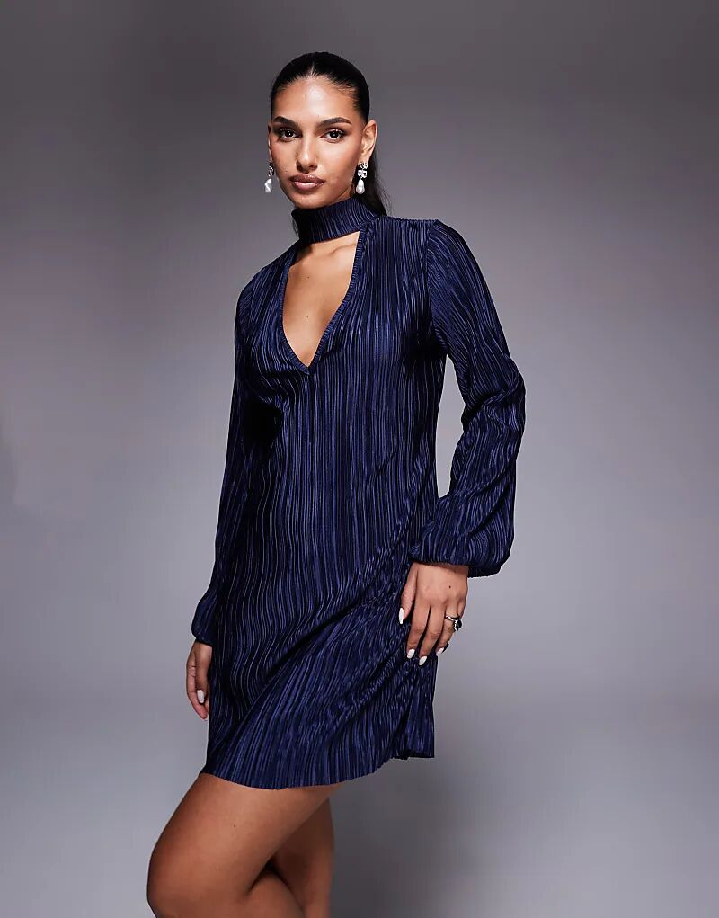 

Мини-платье ASOS DESIGN с V-образным вырезом спереди и рукавами-фонариками, темно-синего цвета