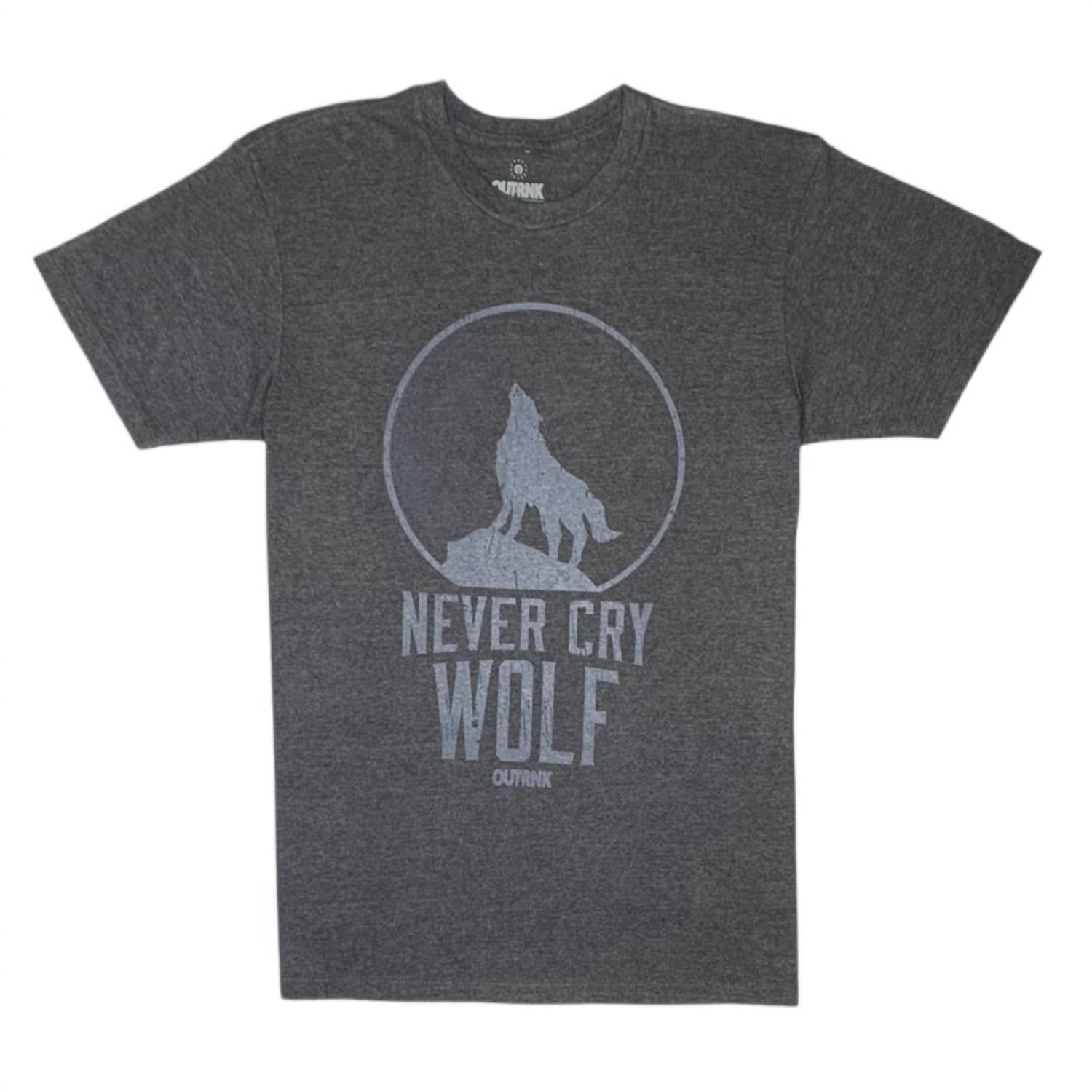 

Мужская футболка Never Cry Wolf серого цвета OUTRANK
