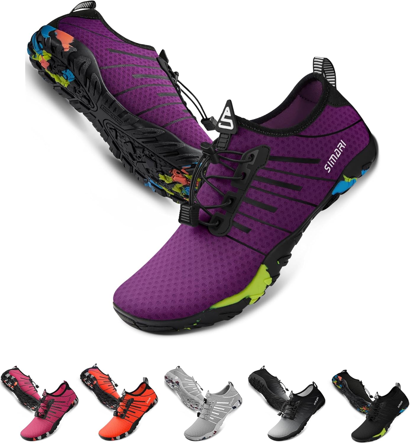 

Водные туфли SIMARI для женщин и мужчин - Босоножки с быстрым высыханием, Легкие плавательные тапочки для серфинга, плавания, пляжного спорта, каякинга, дайвинга, Противоскользящий дизайн, пурпурный