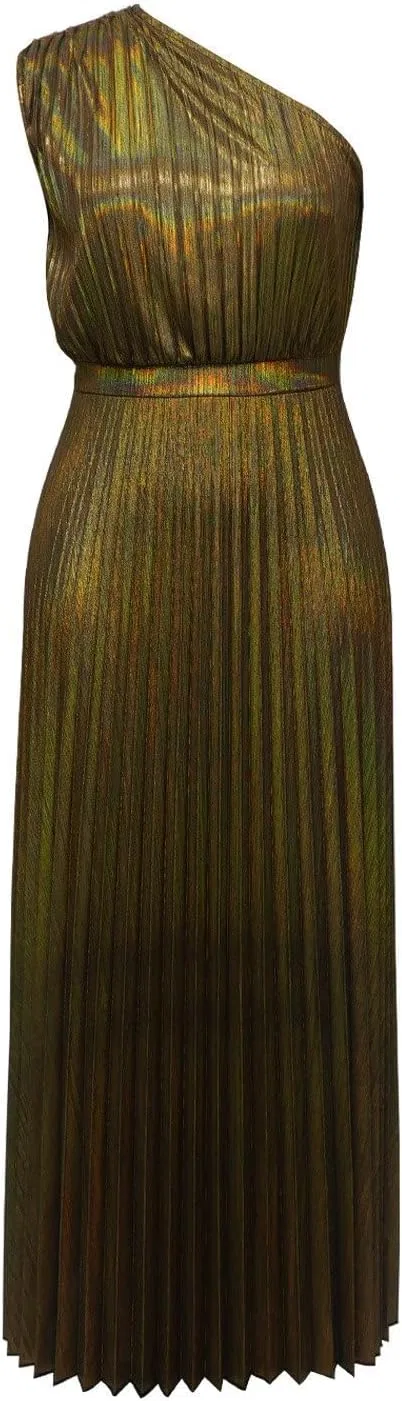 Generic Золотое платье Women's Elegant с одним плечом длинное плиссированное вечернее платье Formal без рукавов — фото 4