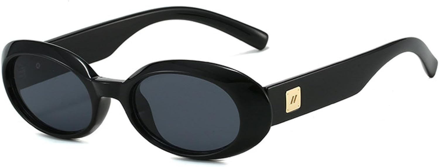 

Ретро-классические маленькие овальные солнцезащитные очки для женщин, модные, с линзами цвета шампанского, защита от УФ-излучения UV400, для мужчин, трендовые, с заклепками, в стиле панк VVTWSSW, Black Grey