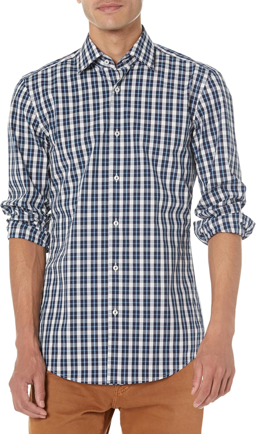 

BOSS мужская хлопковая клетчатая рубашка на пуговицах, Dark Blue Checks