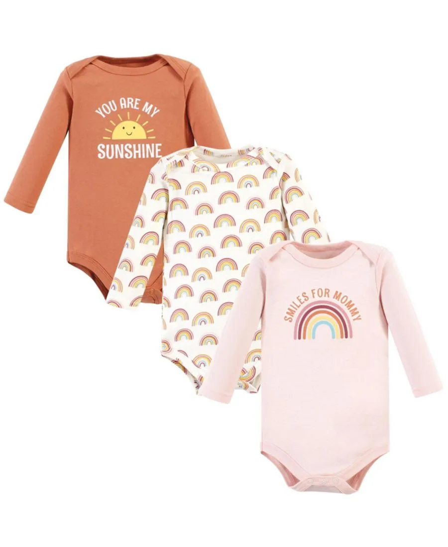 Комплект из 3 хлопковых боди с длинными рукавами Hudson Baby, Sunshine Rainbows 3-Pack