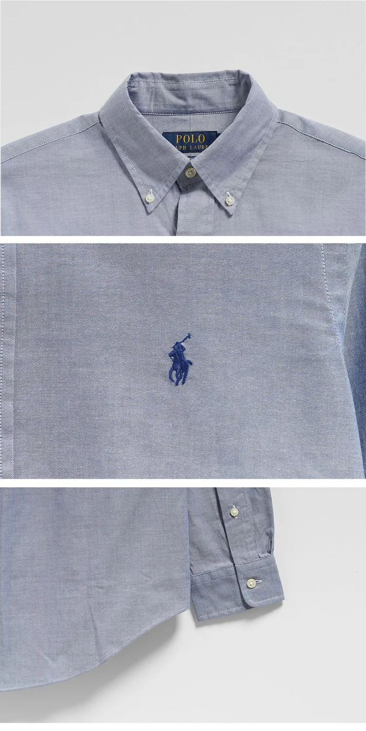 Мужская рубашка оксфорд Custom Fit в полоску тёмно-синего цвета от Polo Ralph Lauren — фото 4