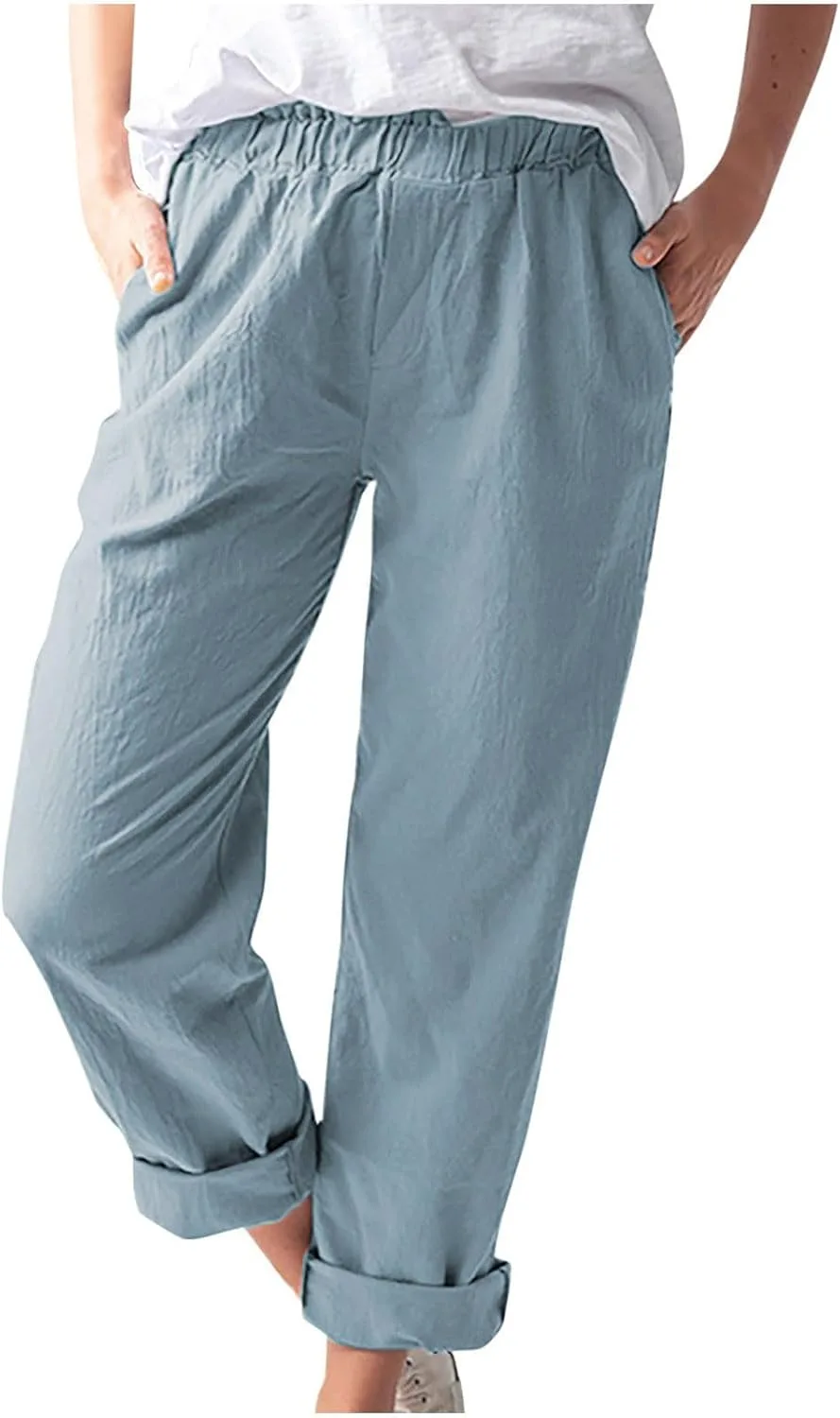 

Женские летние хлопковые льняные брюки с эластичным поясом и прямыми штанинами Zzalalana