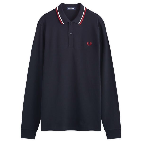 

Поло с длинными рукавами и двойной отделкой Fred Perry, синий