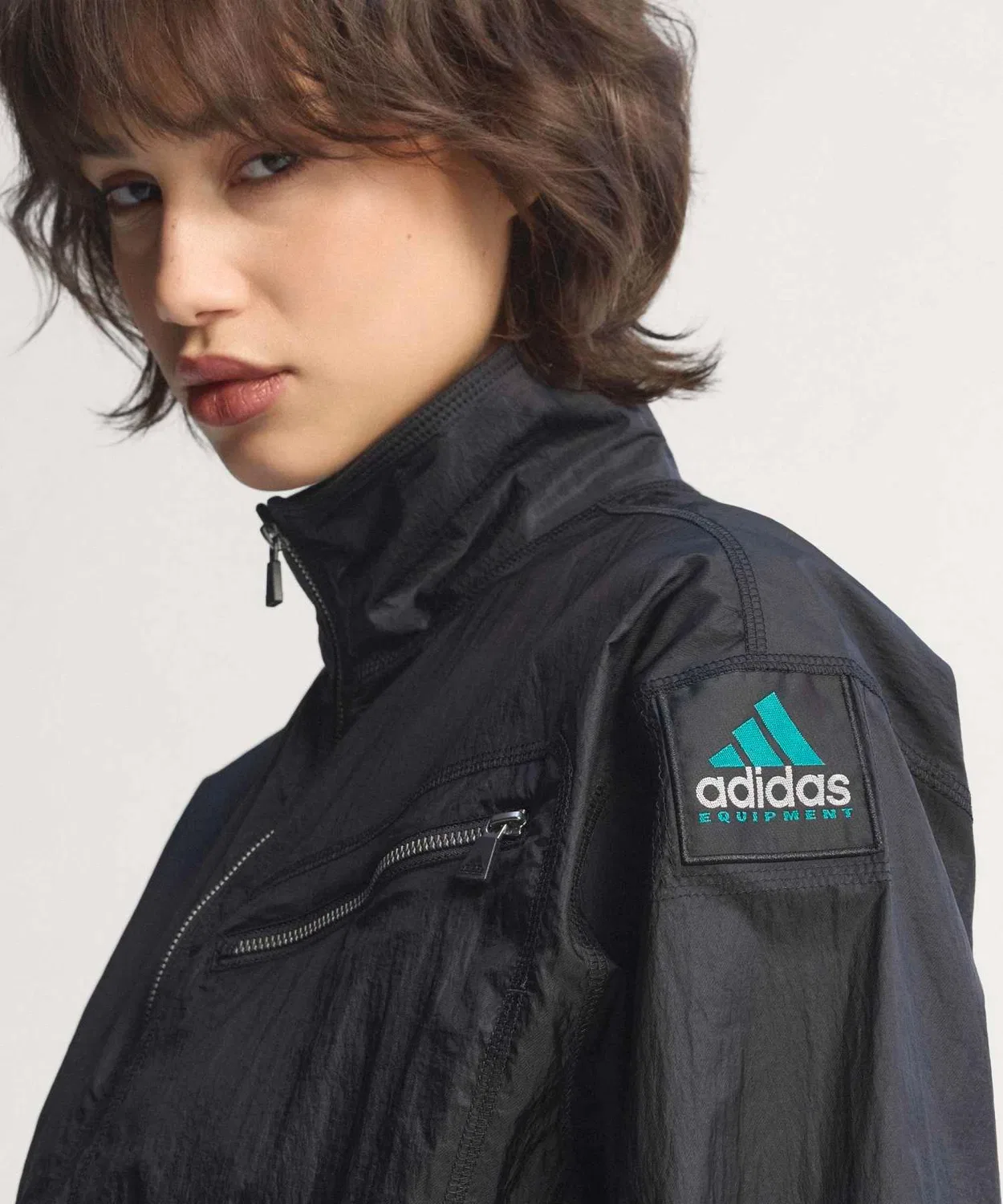 Трек-топ на молнии Slim Fit Adidas Originals EQT из нейлона, чёрный — фото 2