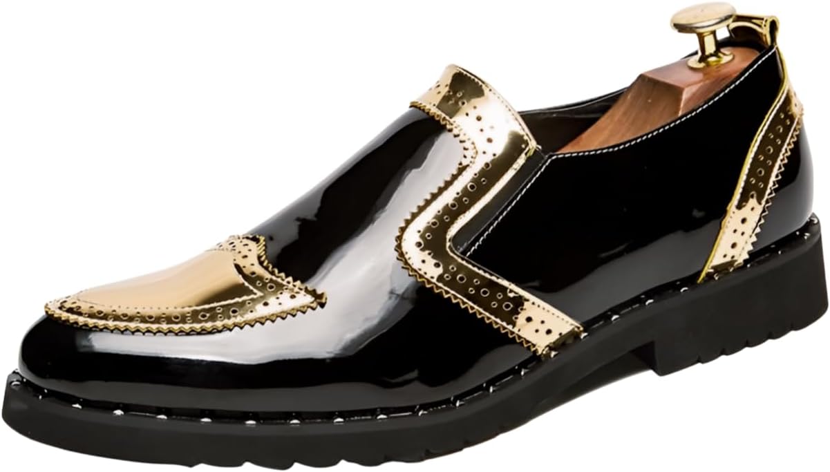 

Мужские лакированные лоферы Santimon Лоскутная обувь для повседневной обуви Официальная деловая вечеринка Обувь для выпускного для мужчин, золотой