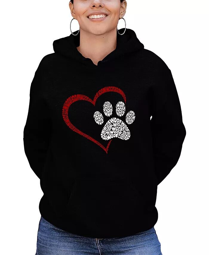 

Женская толстовка с капюшоном Word Art Paw Heart La Pop Art, черный