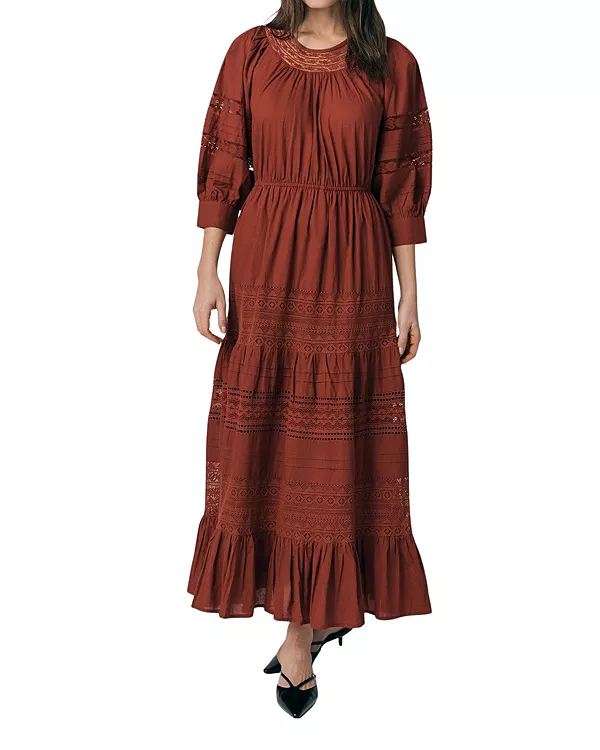 

Хлопковое миди-платье Leoni с кружевной отделкой Ghost London, красный