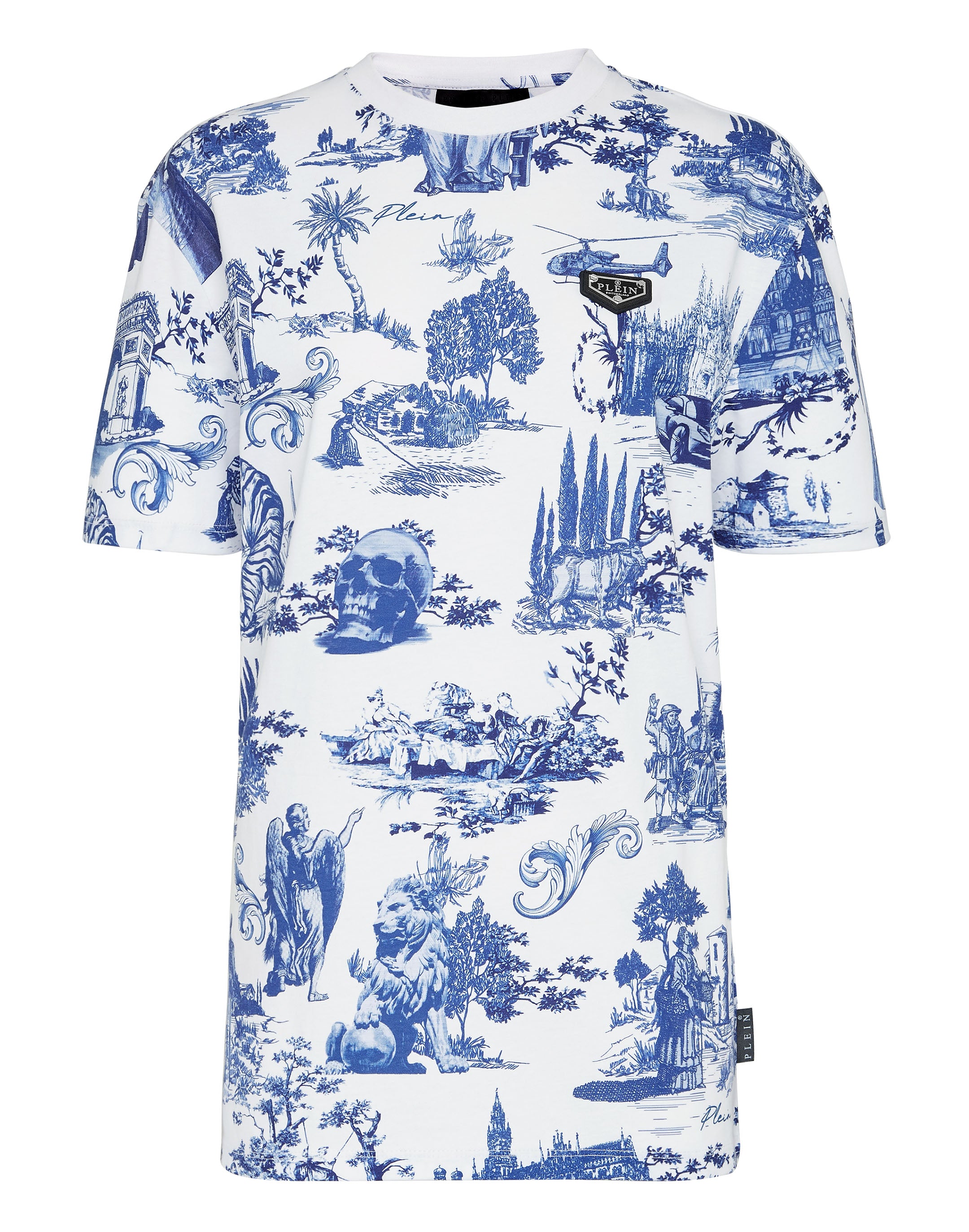 

Футболка с круглым вырезом SS Crystal Chain En PLEIN air PHILIPP PLEIN, белый/темно-синий