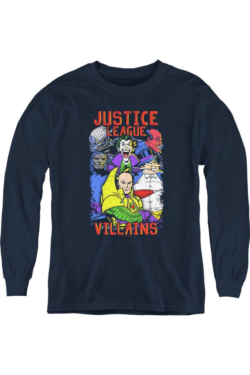 

Футболка с длинным рукавом "Злодеи Лиги Справедливости Америки" для молодежи Gildan, темно-синий