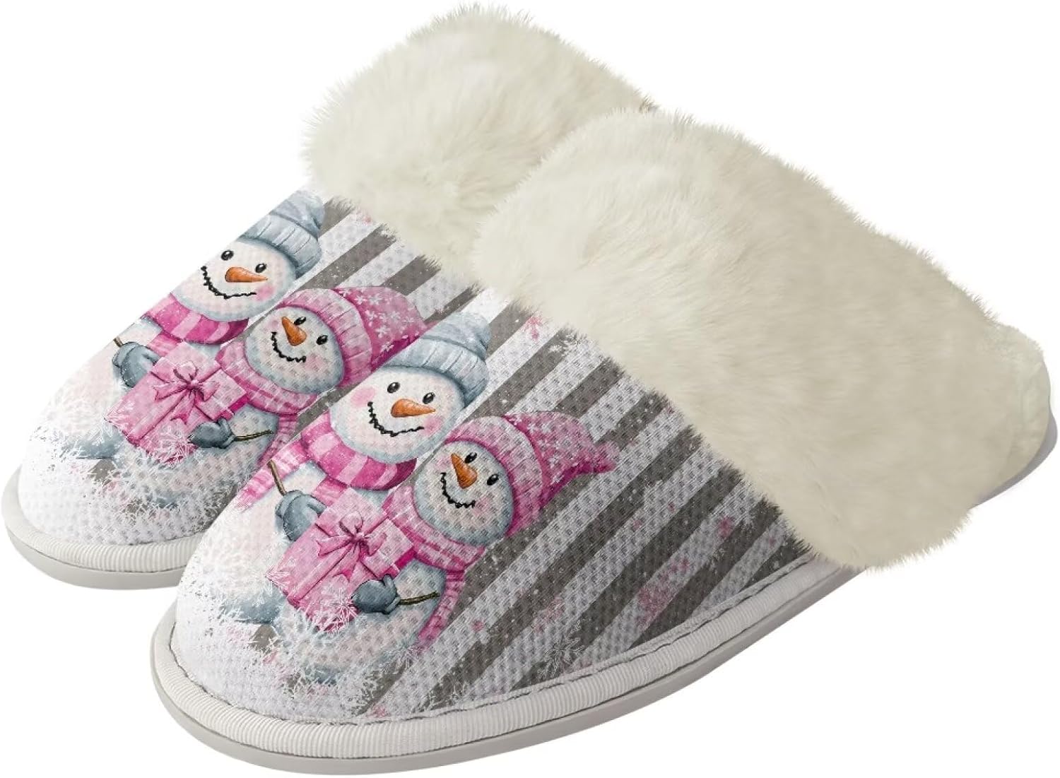 

Рождественские милые хлопковые тапочки для женщин и мужчин, мягкие, уютные, удобные, легкие домашние тапочки для пар Zhangruoheng, Christmas Snowman Stripe Print