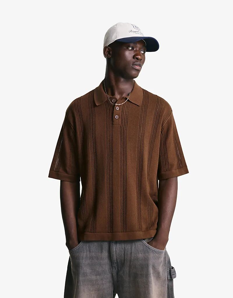 

Текстурированная ажурная рубашка-поло Bershka коричневого цвета