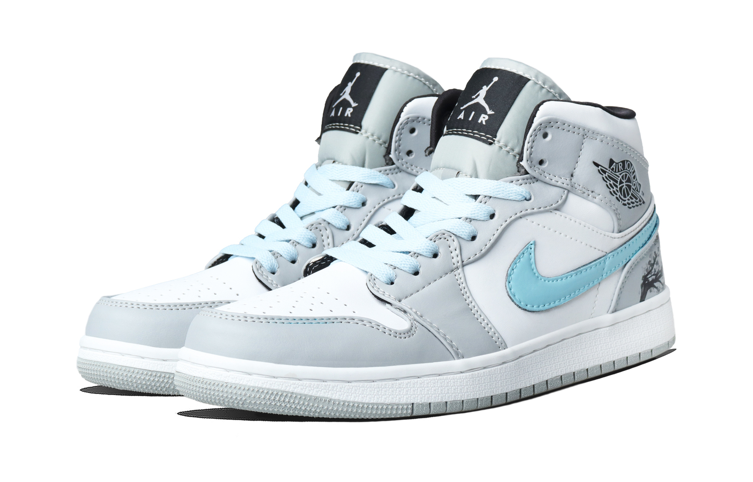 Jordan Кроссовки Air 1 Plum Branch Blue Abrasion Resistant Mid top Vintage Basketball Unisex Blue — фото 4
