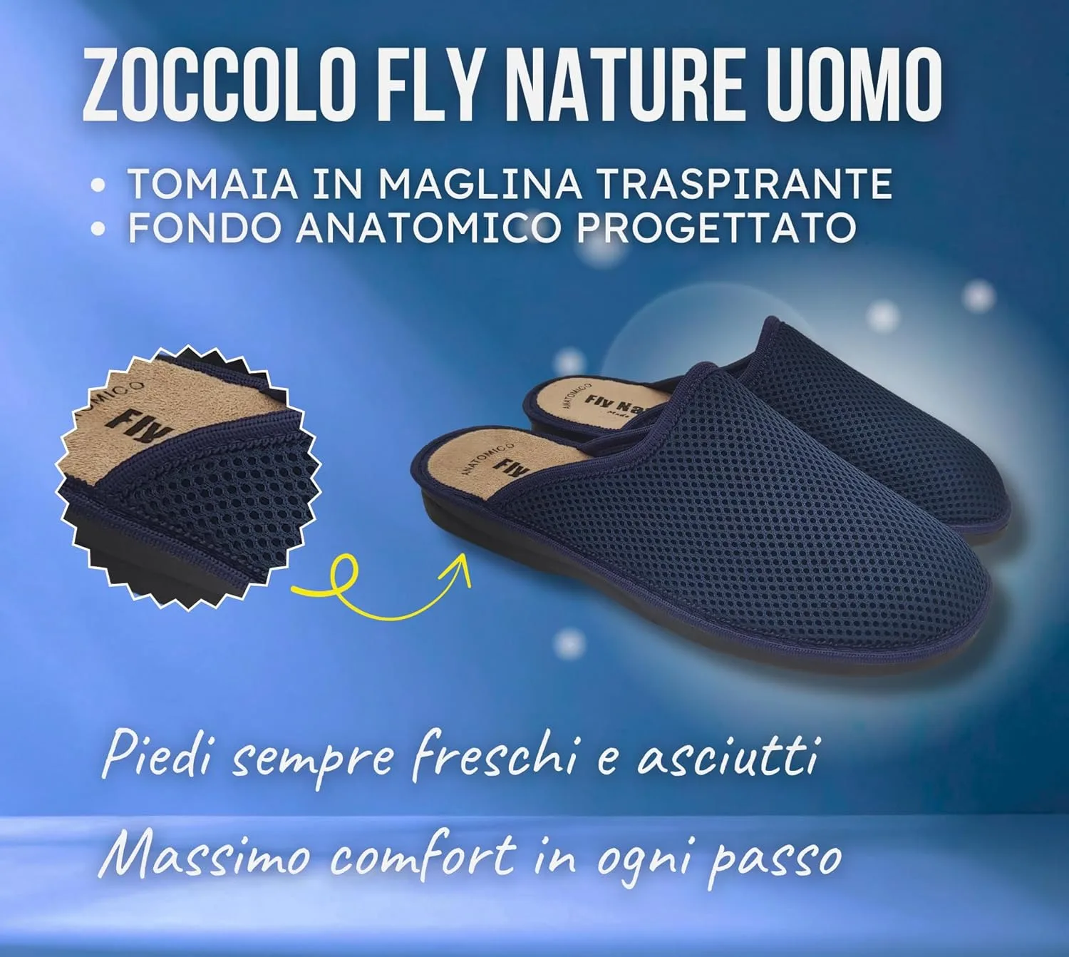 Мужские кожаные домашние тапочки Fly Nature синего цвета, ортопедическая обувь для лета и зимы, для дома и сада — фото 3