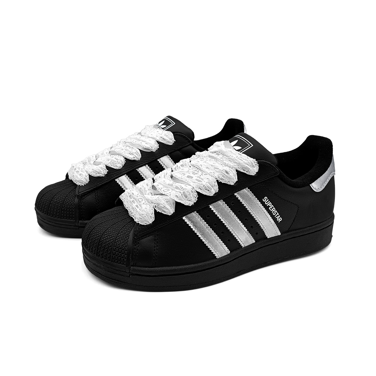 Adidas Originals Superstar 2 Leather Low top детские скейтборд-кроссовки Black Silver для подростков — фото 4