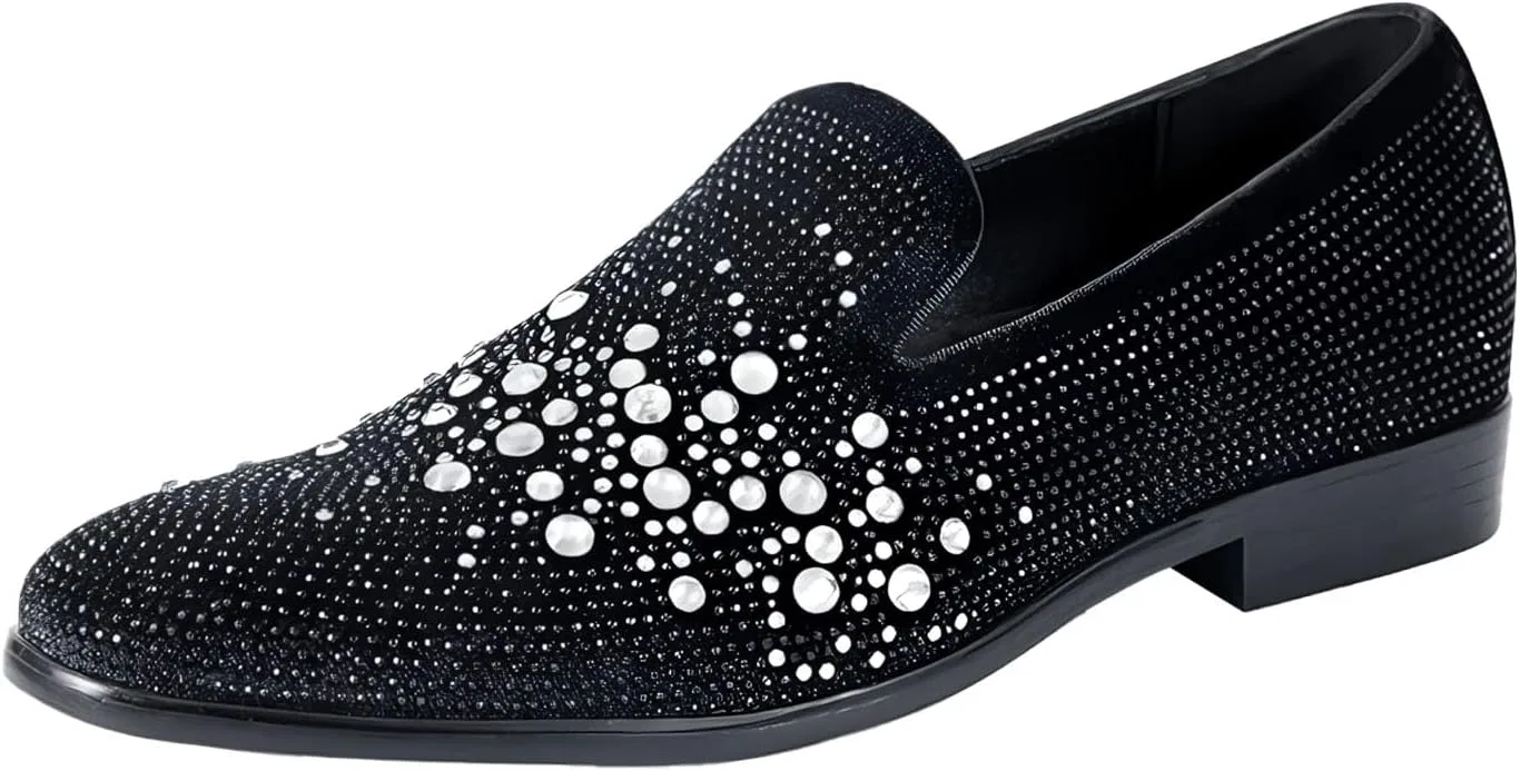 Лоферы мужские, с велюром и декором, Amali Devy, Black/Silver