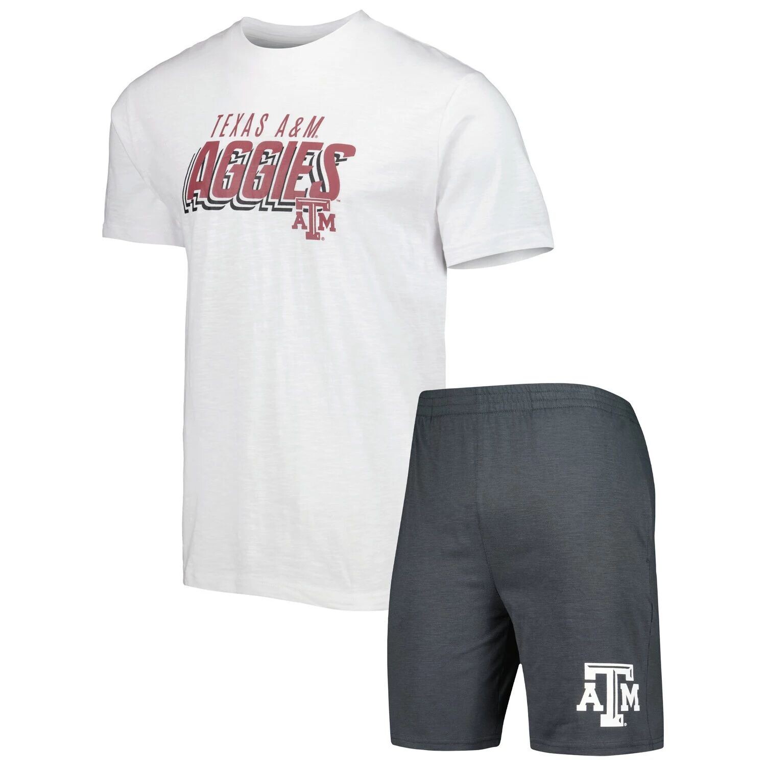 

Мужской комплект из футболки и шорт Concepts Sport угольного/белого цвета Texas A&M Aggies Downfield