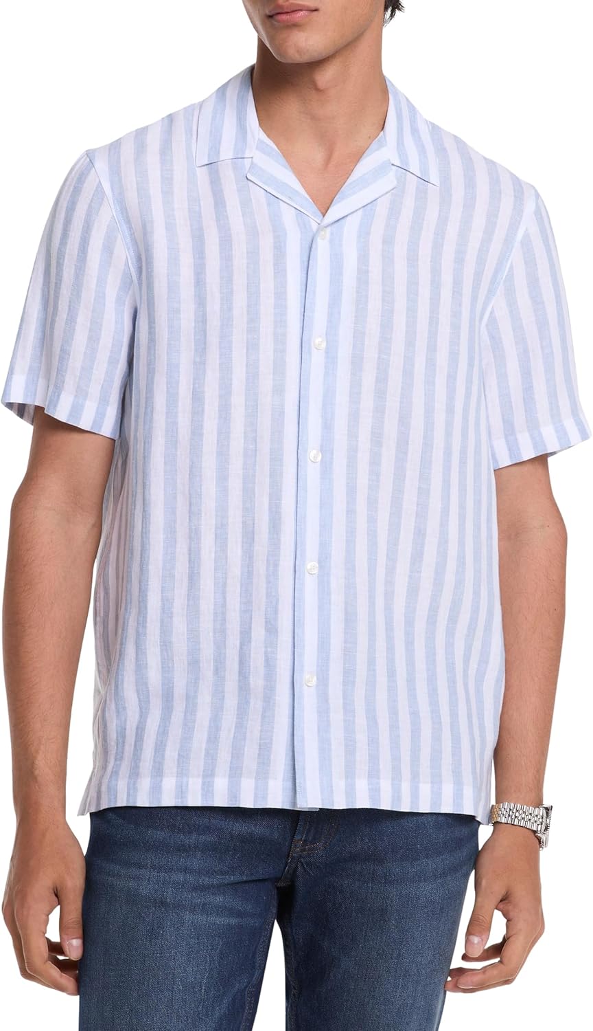 

Michael Kors мужская короткая рубашка свободного кроя из льна, Chambray