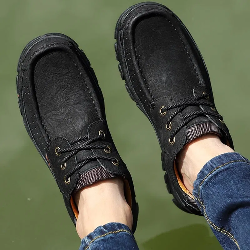 Мужские лоферы кожаные шнурованные повседневные, Black VatigSteps — фото 3