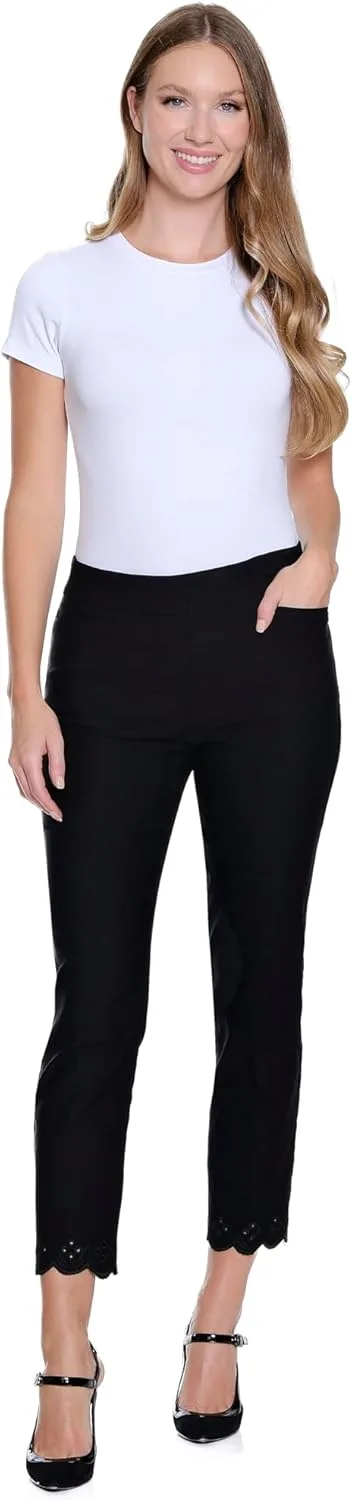 

SLIM-SATION Женские джинсы кроп с широким поясом на резинке, кружевными деталями и бахромой