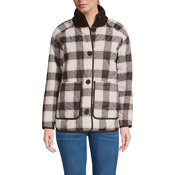 

Женская двусторонняя длинная куртка из шерпы Lands' End, Coffee Brown Check