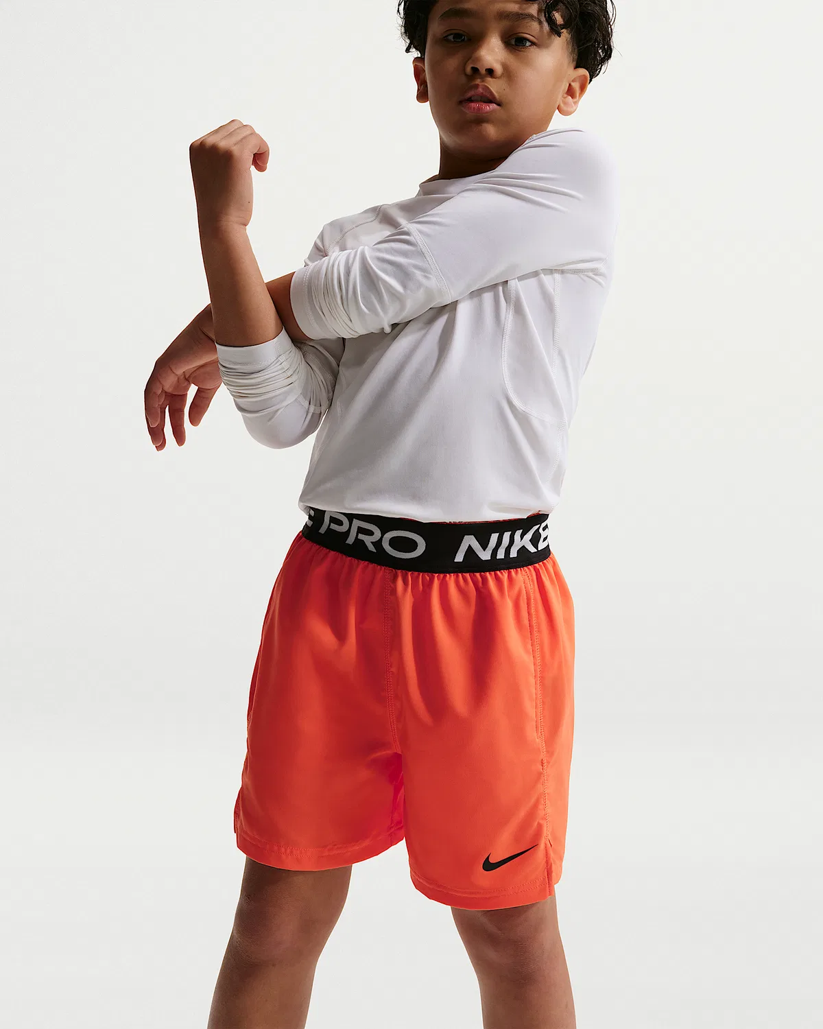 Детские тренировочные шорты Nike Pro Dri-FIT для мальчиков, Turf Orange/White/Black — фото 4