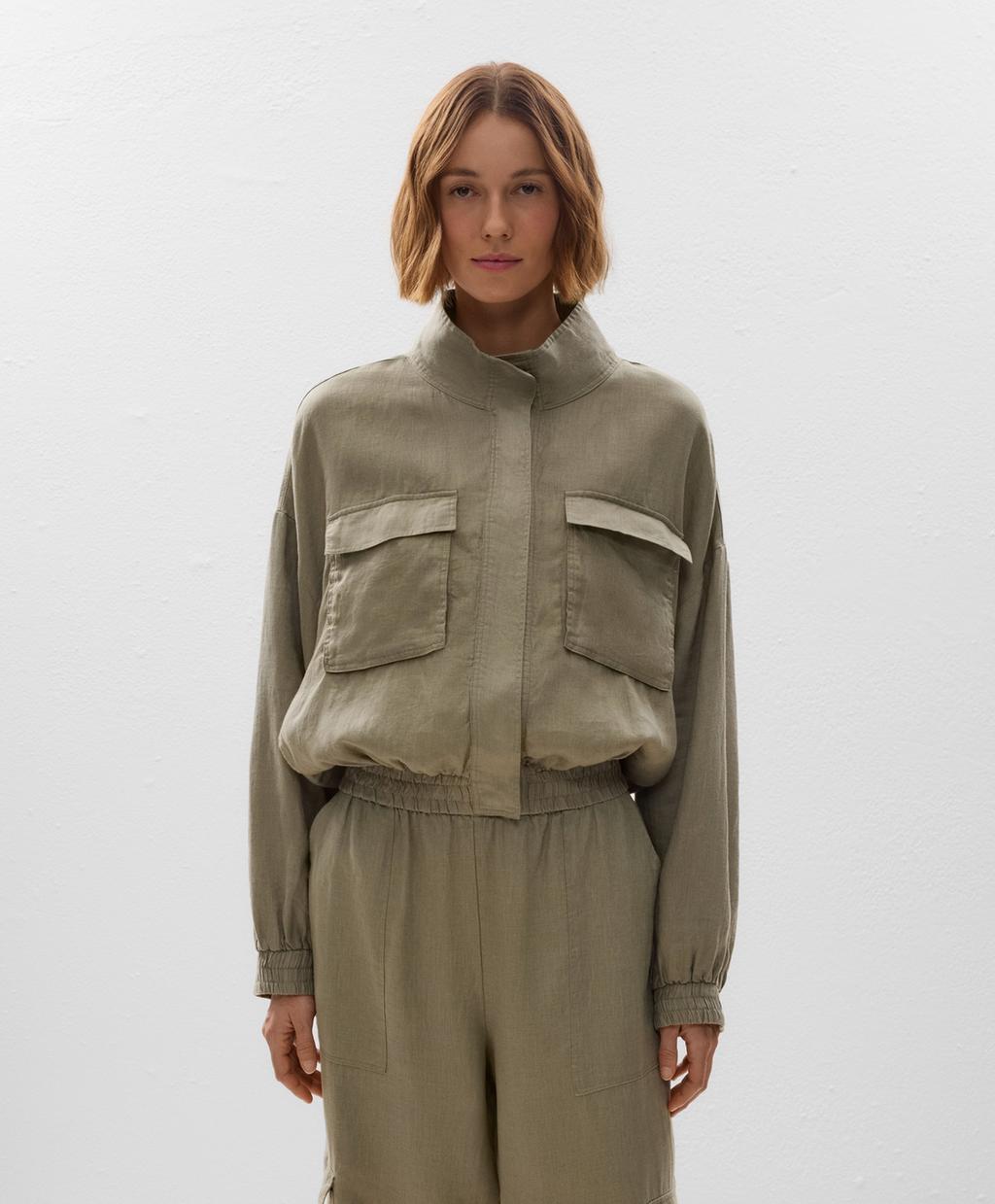 

Льняная куртка - бомбер Oysho, цвет Washed Khaki