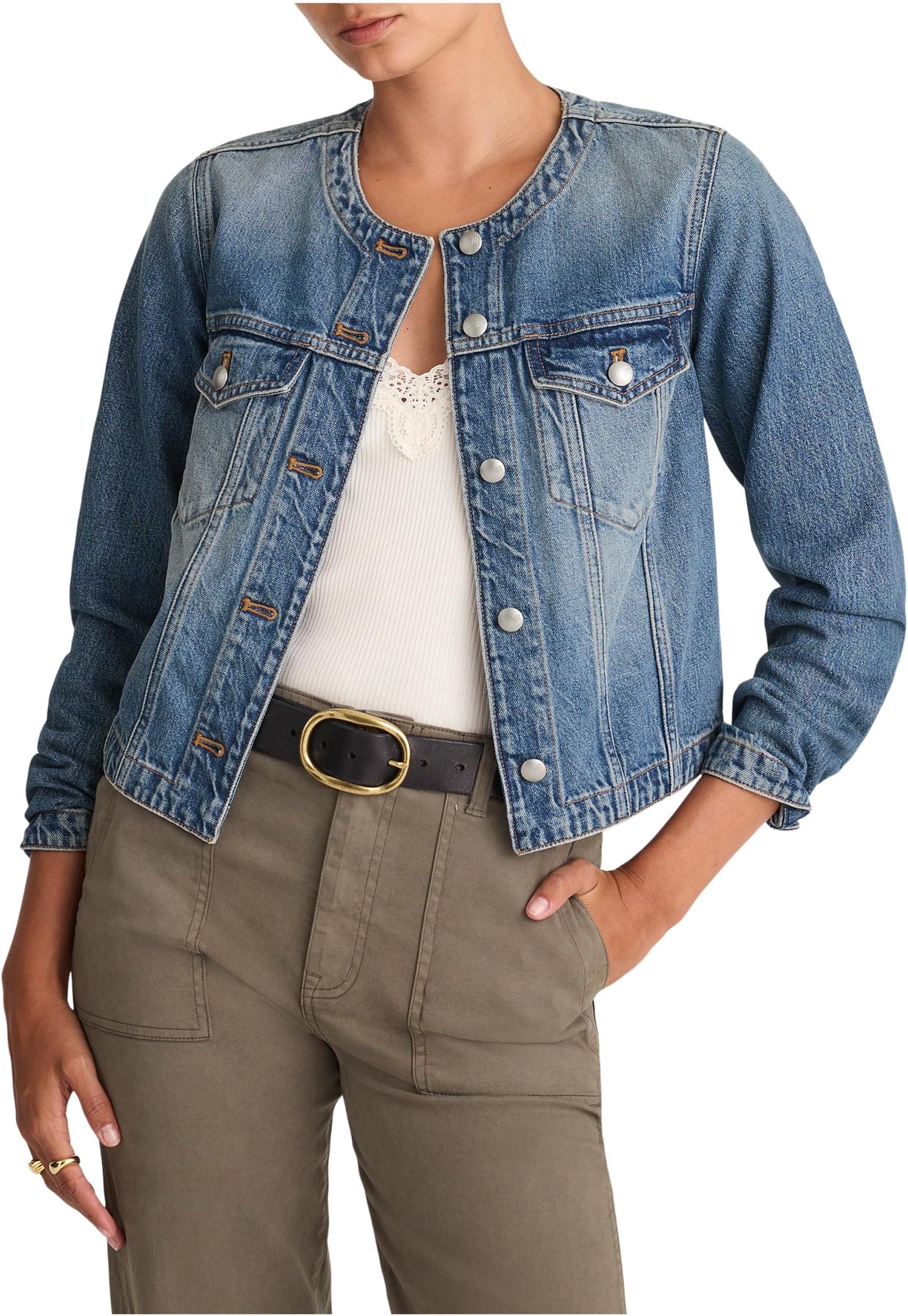 

Женская куртка Trucker без воротника в Бувье-Уош Madewell, Bouvier Wash