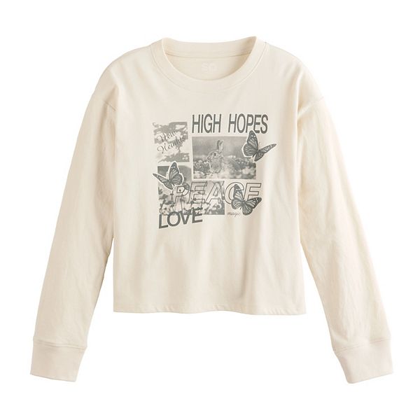 

Детская футболка с длинным рукавом и принтом, размеры 6-20, regular и plus So, High Hopes And Love