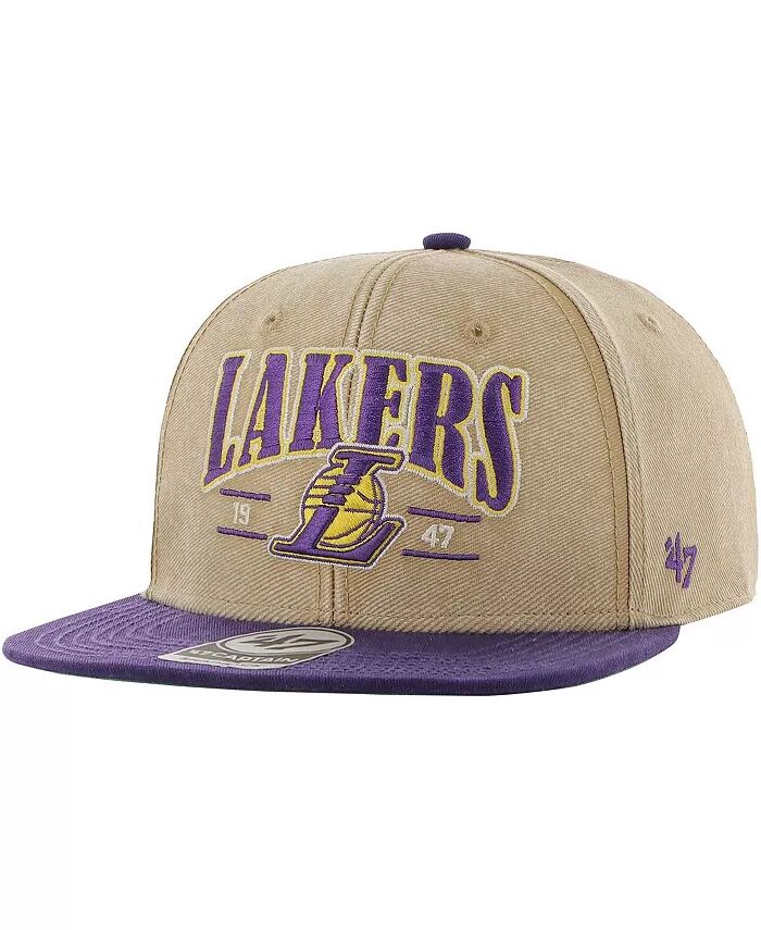 

Мужская кепка цвета хаки, фиолетовая с эффектом потертости Los Angeles Lakers Chilmark Captain Snapback '47 Brand, бежевый