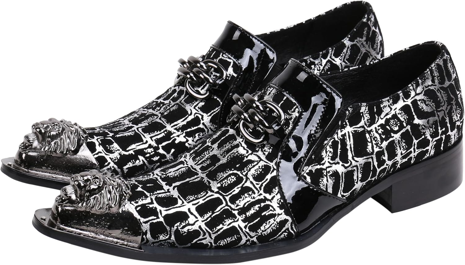 

Мужские лоферы Santimon с заостренным носком, кожаные, с модной пряжкой, стразами и металлическим носком, вестерн стиль, черный/серебристый