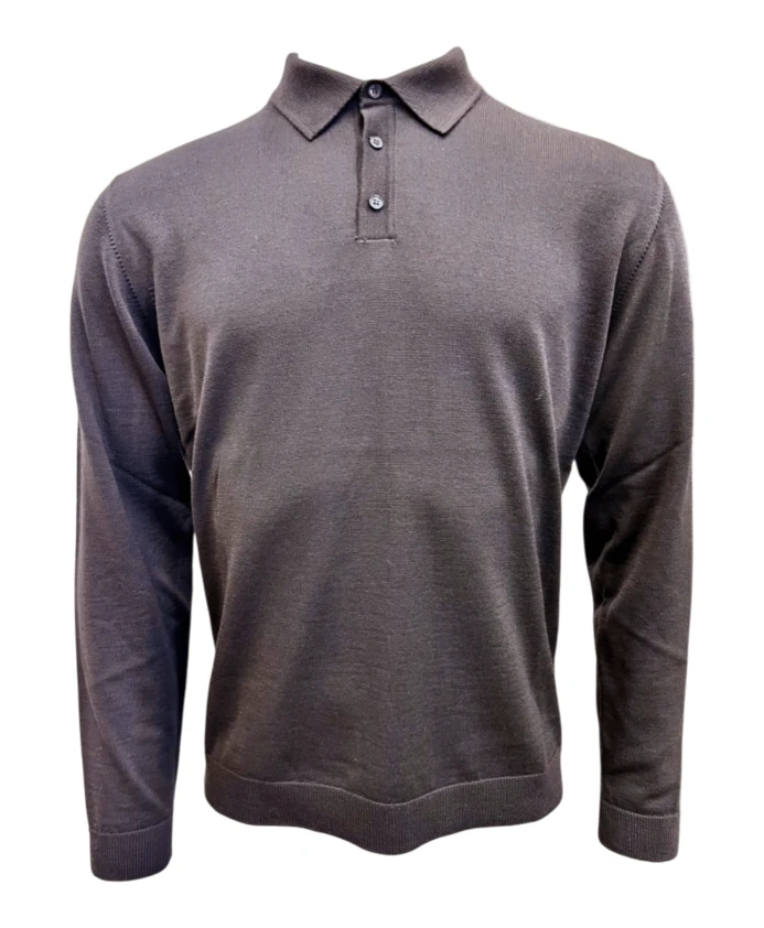 

Поло из мериносовой шерсти с длинным рукавом Roberto Collina, серый