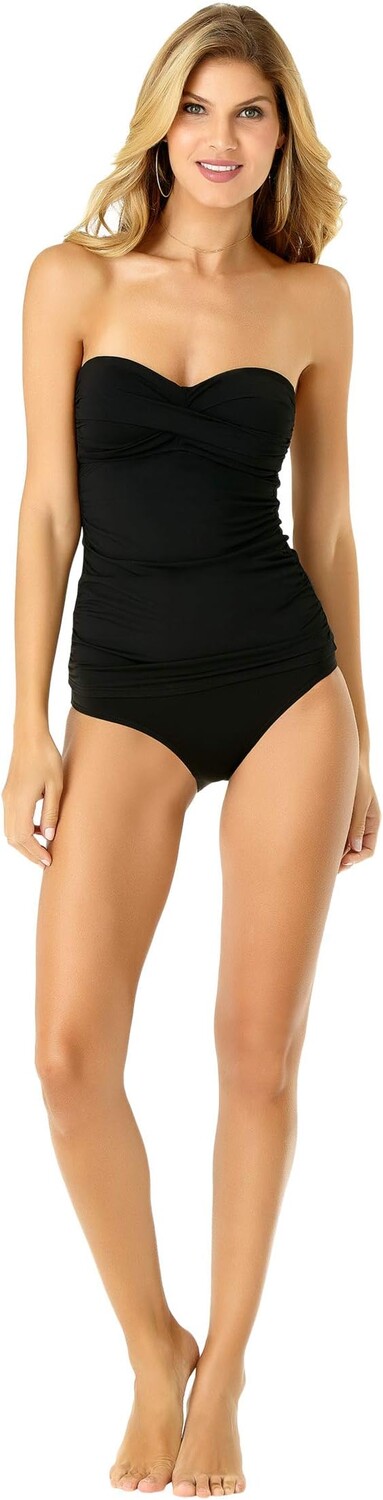 

Низ бикини Anne Cole Twist Front Shirred Bandeaukini with Sewn In Cups and Removable Strap, черный
