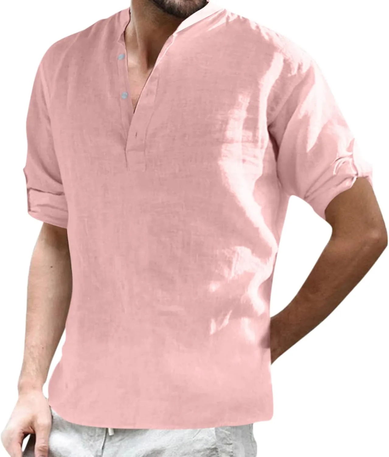 Мужская льняная рубашка Henley дышащая быстросохнущая