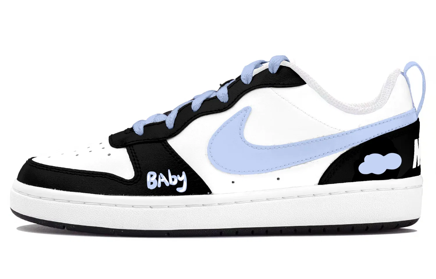 Кроссовки для скейтбординга Nike Court Borough Black White Blue Clouds для подростков синие