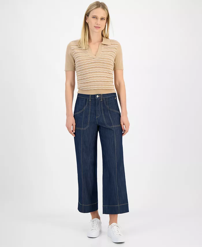 

Женские укороченные джинсы широкого кроя с контрастной строчкой Nautica Jeans, синий