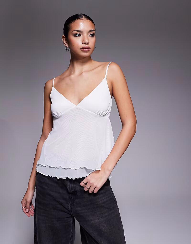 

Эксклюзивный топ с сетчатым верхом и салатовым краем, белый цвет Fashionkilla