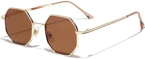 

Модные ретро-солнцезащитные очки для женщин и мужчин, многоугольные винтажные солнцезащитные очки, модные женские солнцезащитные очки с защитой от УФ-излучения UV400 MTZJH, Gold Brown