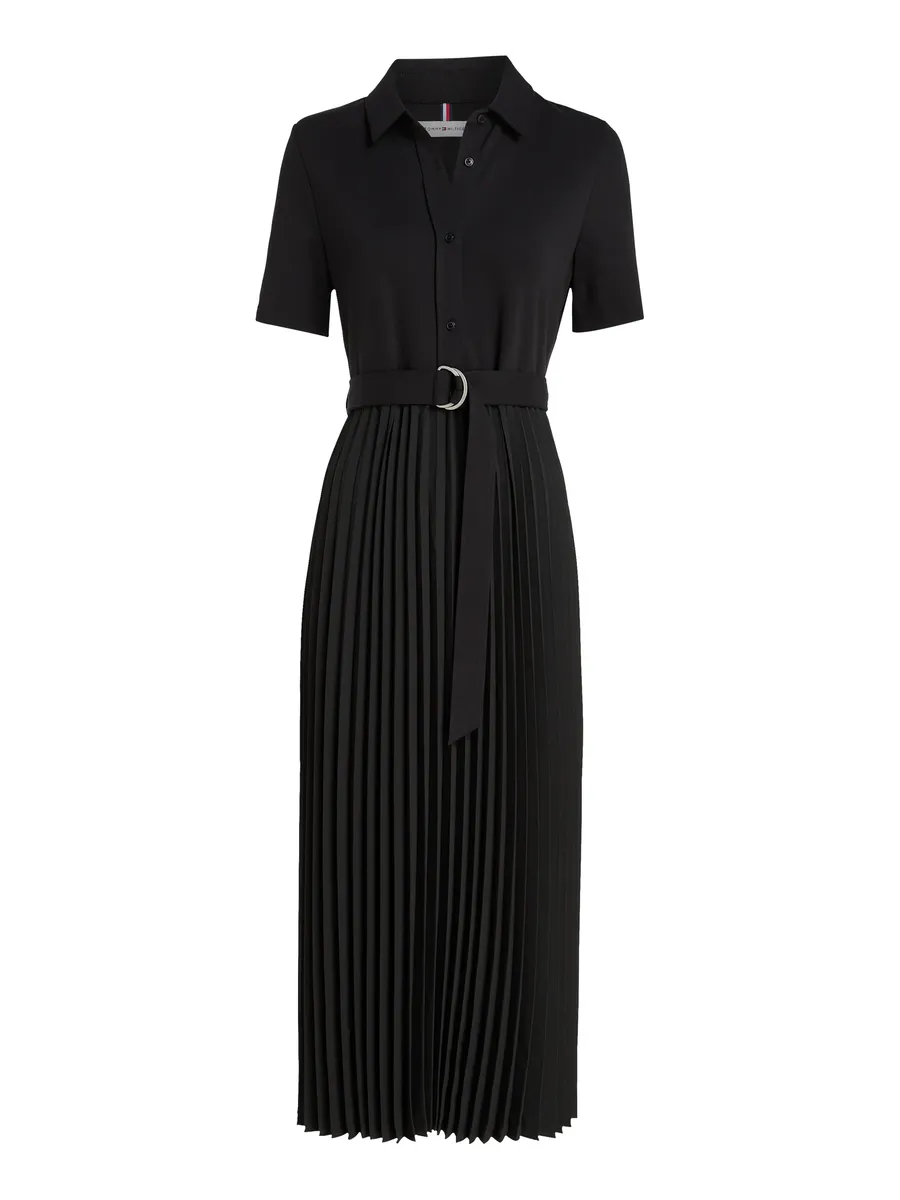 

Платье-поло Tommy Hilfiger "VISC MIX PLEATED POLO DRESS SS", со складками, воротником-поло, короткими рукавами, черный