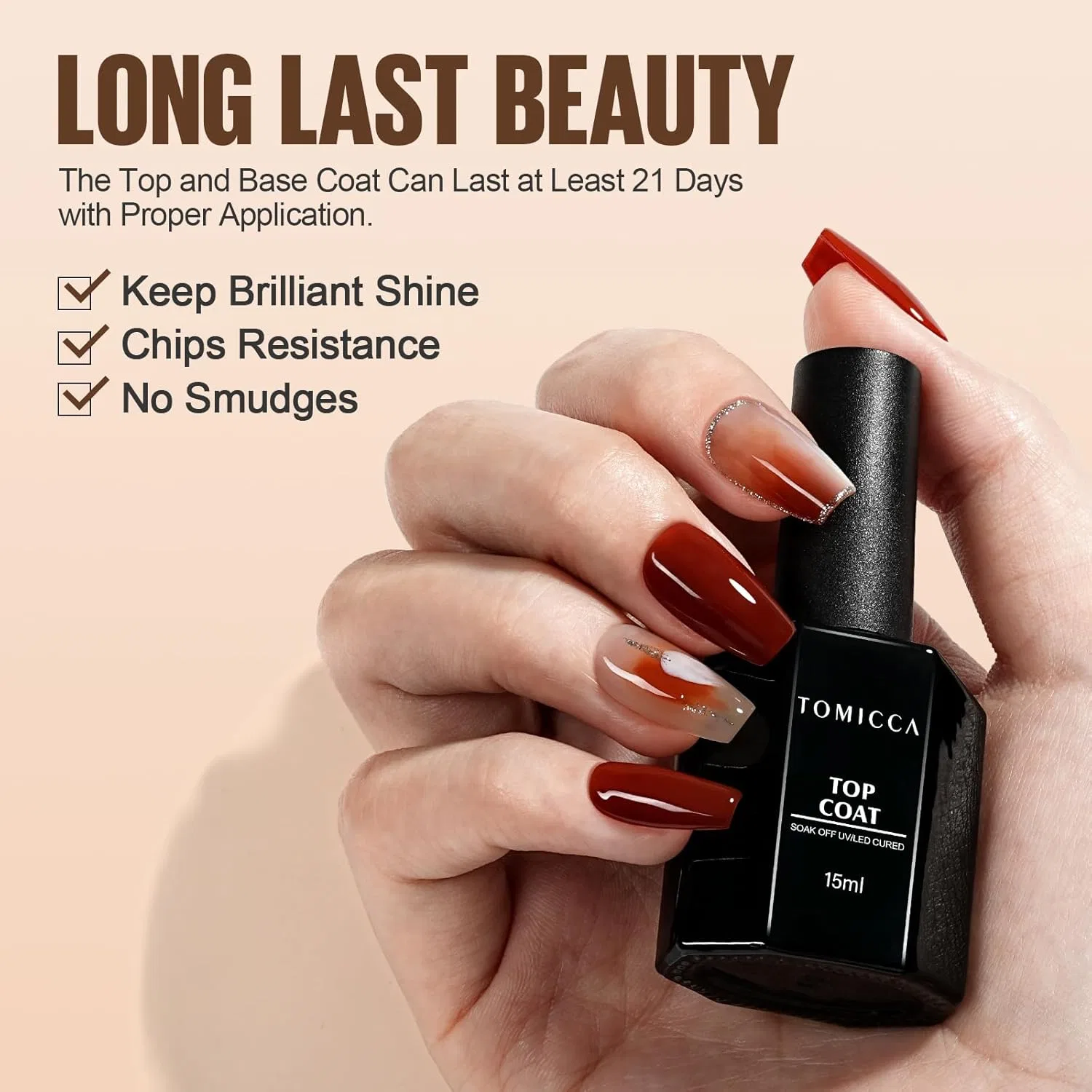 Базовое и топовое покрытие TOMICCA для гель-лака Tomicca, Semi-Permanent Base And Top Coat 2 X 15 Ml — фото 2