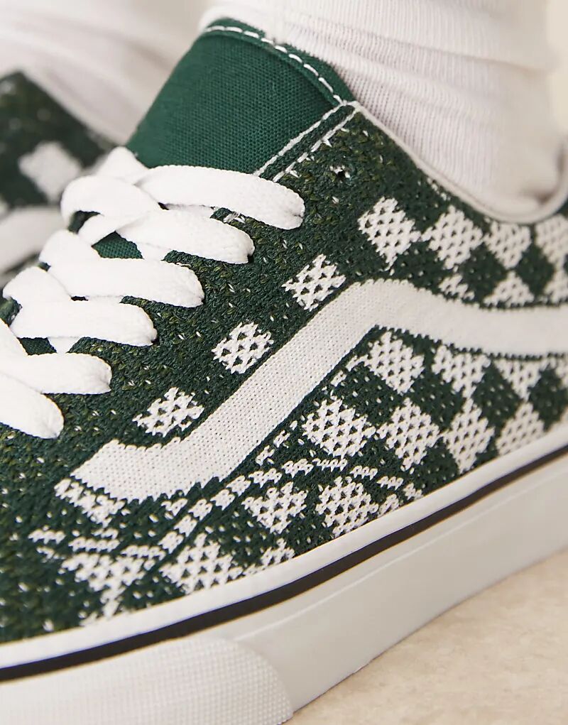 Кроссовки Vans Old Skool EK с вязаным верхом в зелёную клетку — фото 3