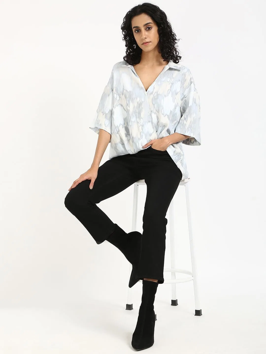 Блуза, Crepe Print Wrap Top, Calvin Klein, бежевый — фото 3